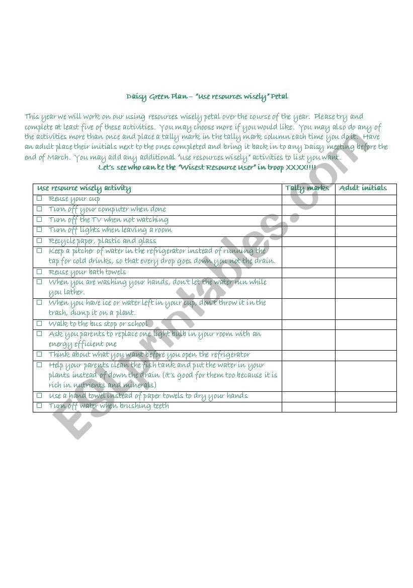 Green Plan - Activity Worksheet for Kids