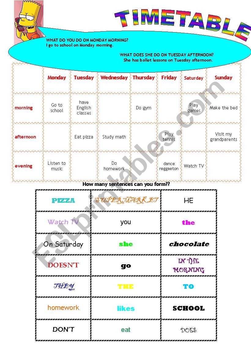 timetable worksheet