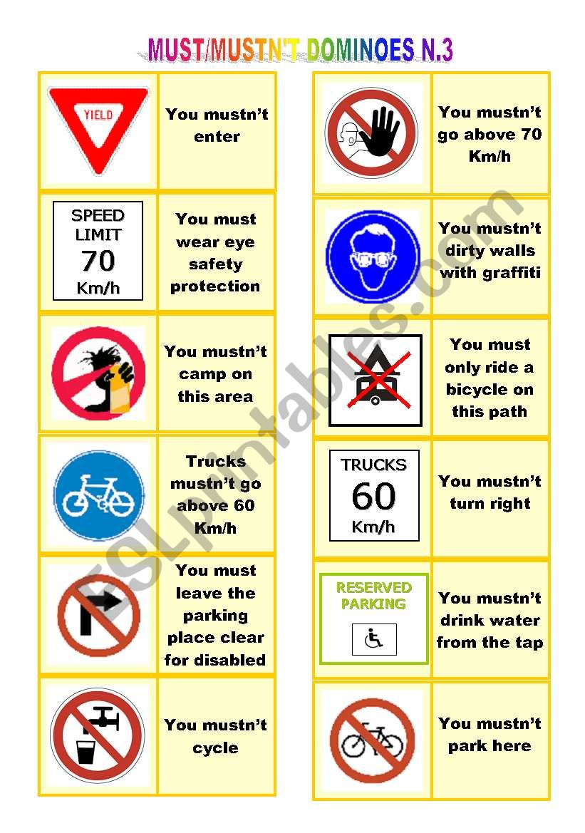 MUST/MUSTN´T DOMINOES - Part 3 - ESL worksheet by IsabellaM