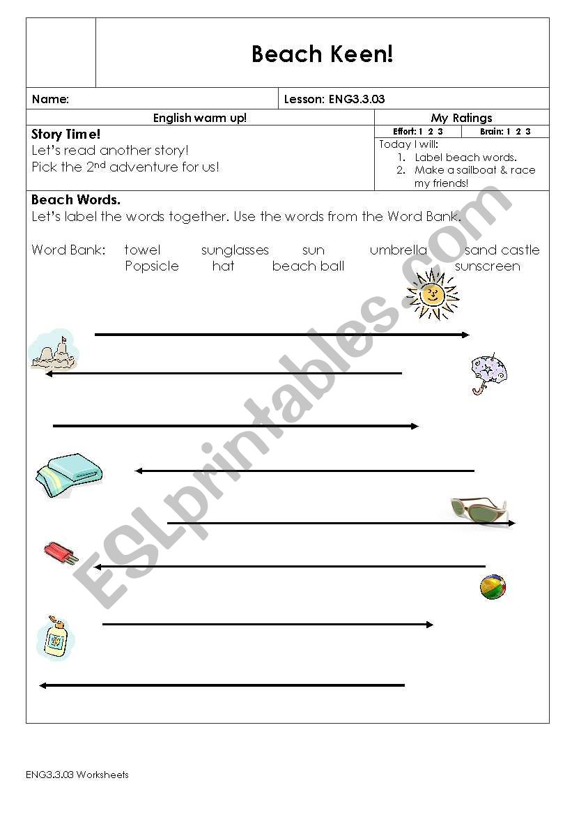 on the beach worksheet