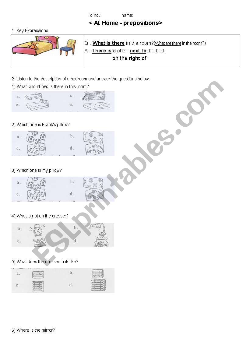 at home - prepositions worksheet