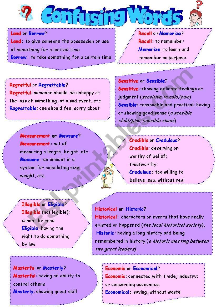 Confusing Words 2 Pages Key ESL Worksheet By Hoatth