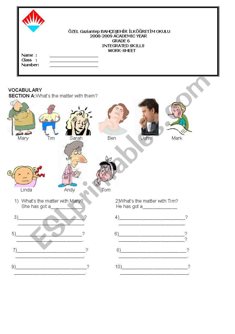 Ilnesses worksheet