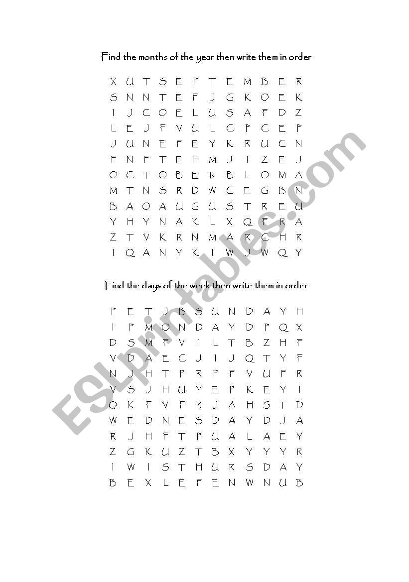 months wordsearch worksheet