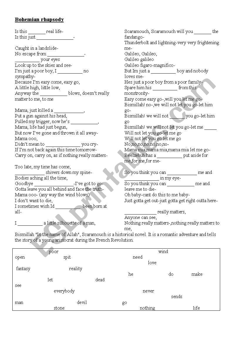 song worksheet