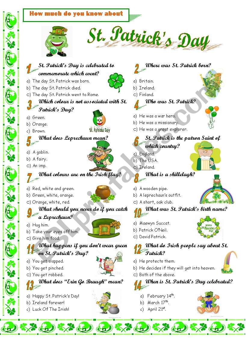 St Patrick s Day ESL Worksheet By Jayce
