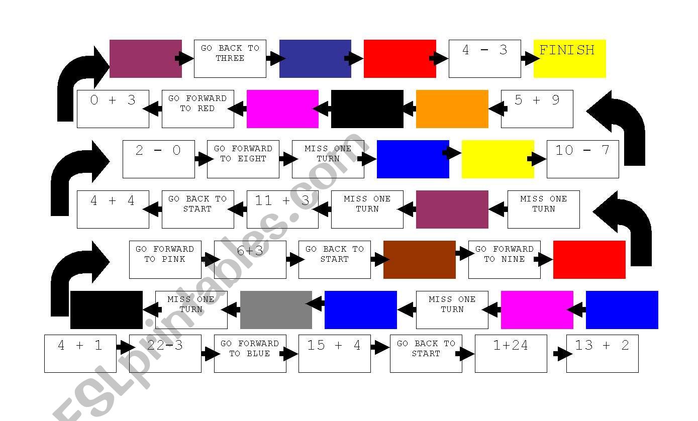 gameboard colours and numbers worksheet