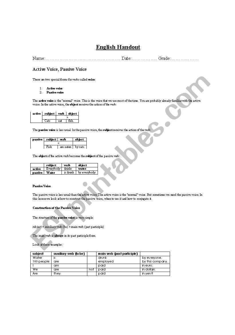 ACTIVE AND PASSIVE VOICE worksheet