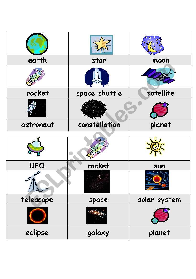 Space Bingo Cards--Part 2 worksheet