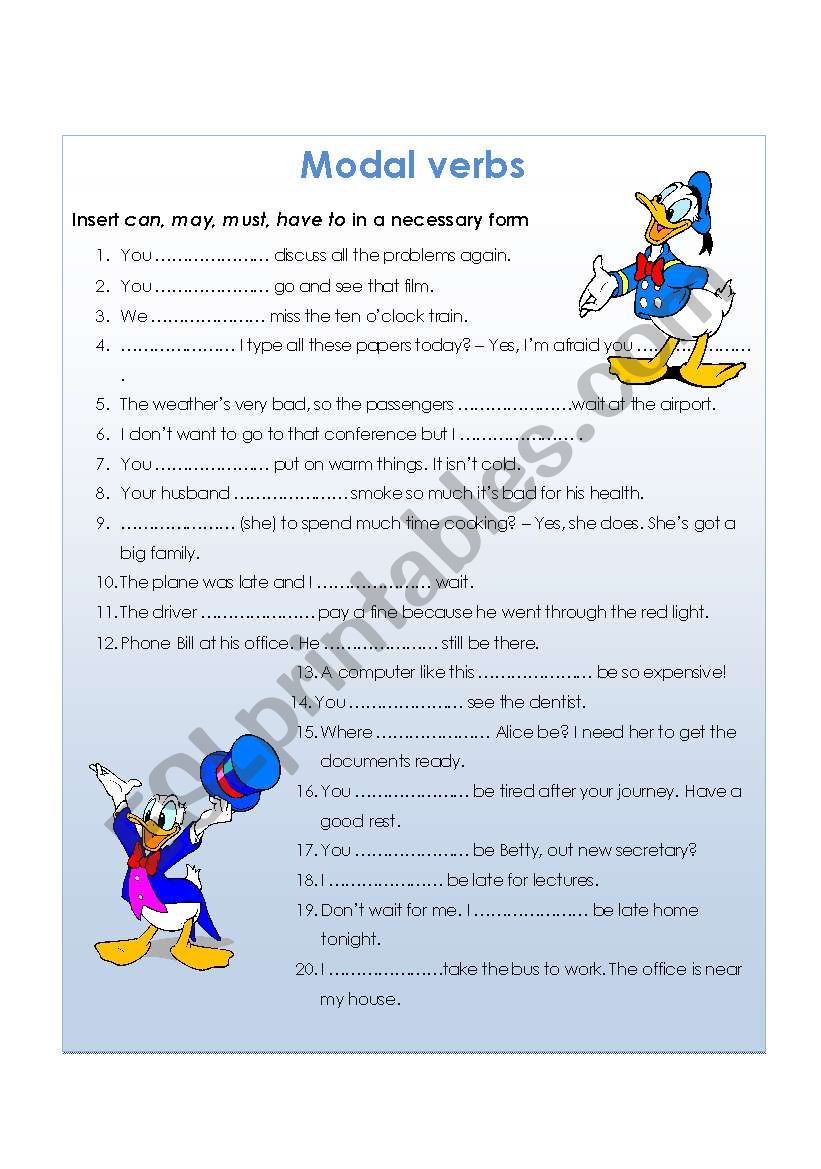 Modal verbs worksheet