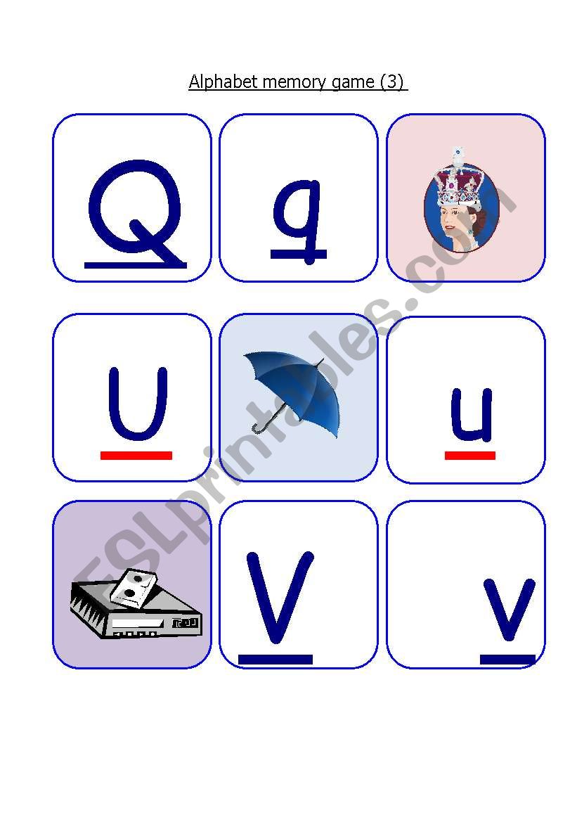 alphabet memory game (part 3) worksheet