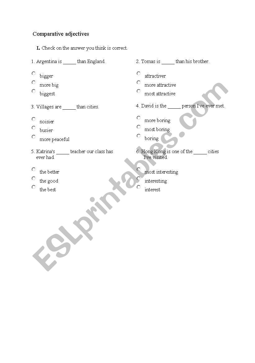 Comparative Adjectives Quizz worksheet