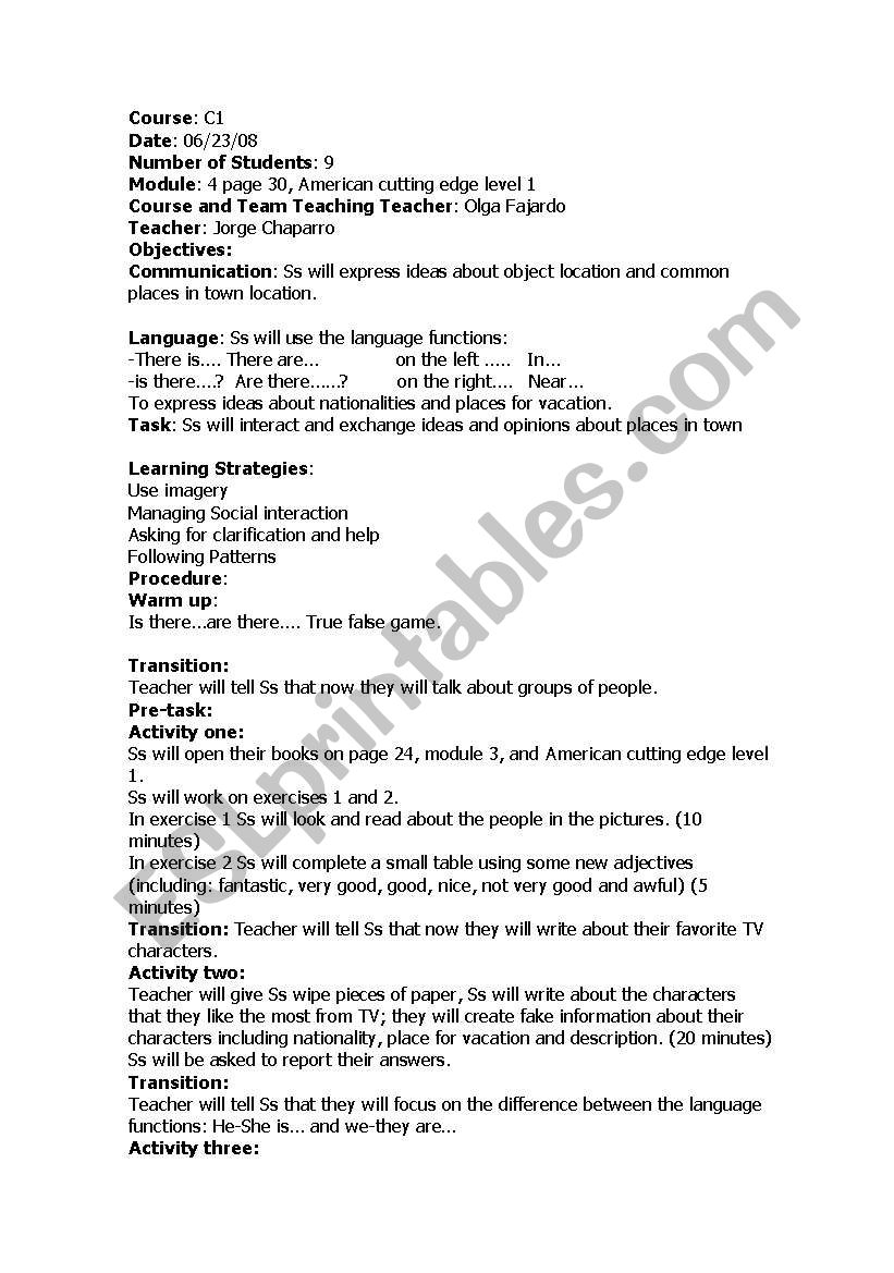 Lesson Plan verb To Be ESL Worksheet By Linkink