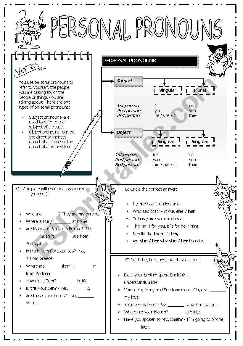 Personal pronouns (subject/ Object)