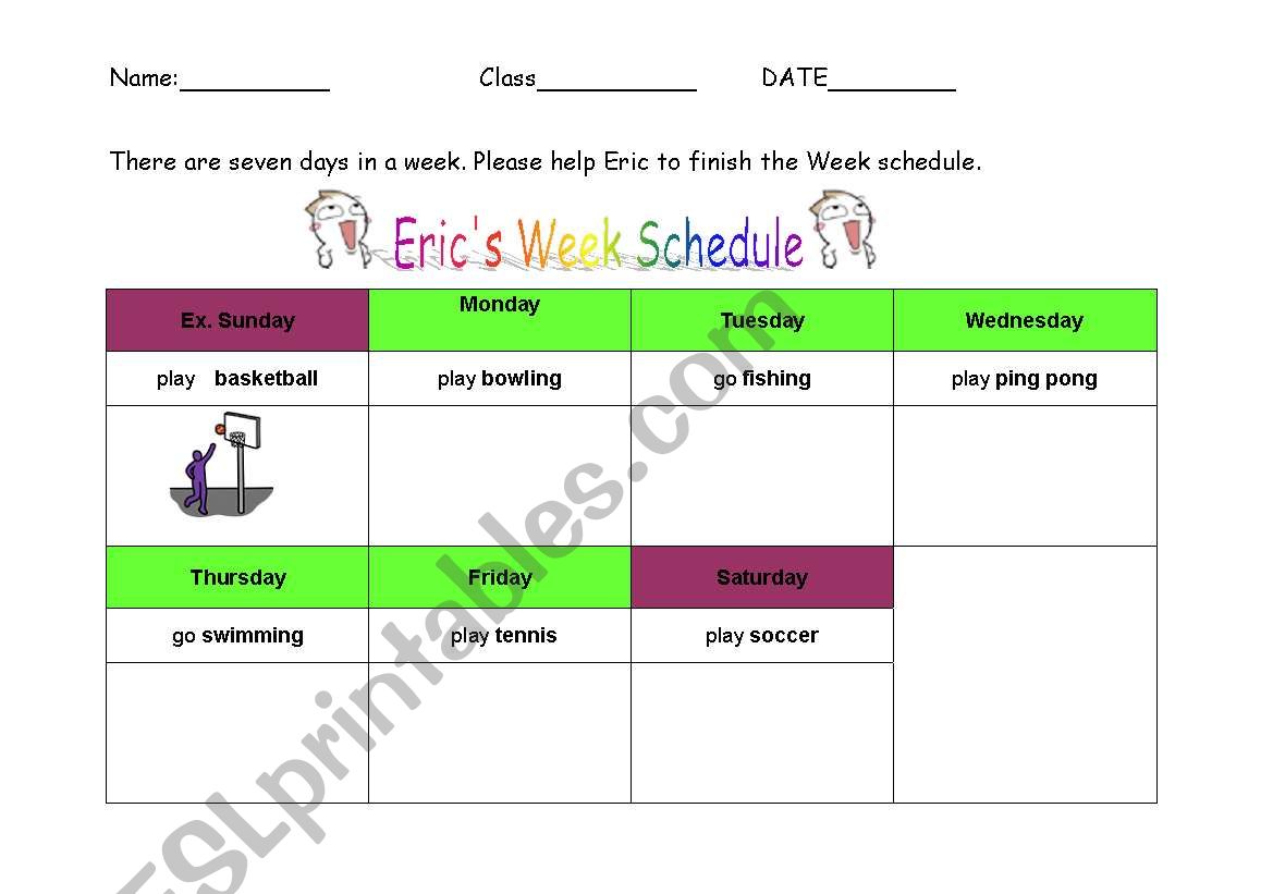  Erics Week schedule worksheet