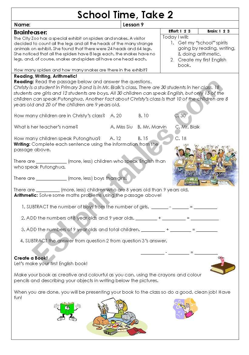 Reading and Writing  worksheet