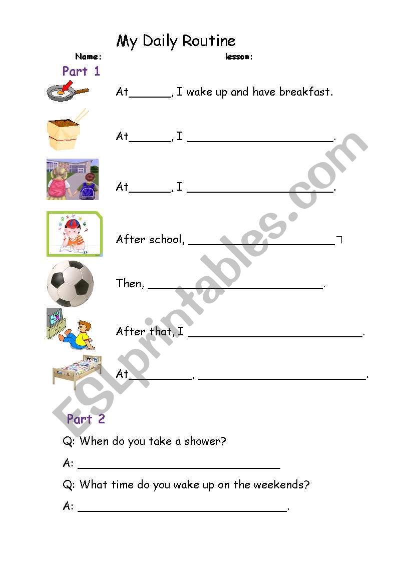 daily routines worksheet