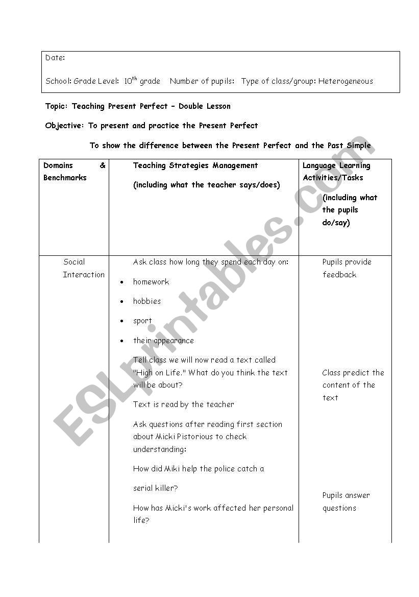 Teaching present perfect worksheet