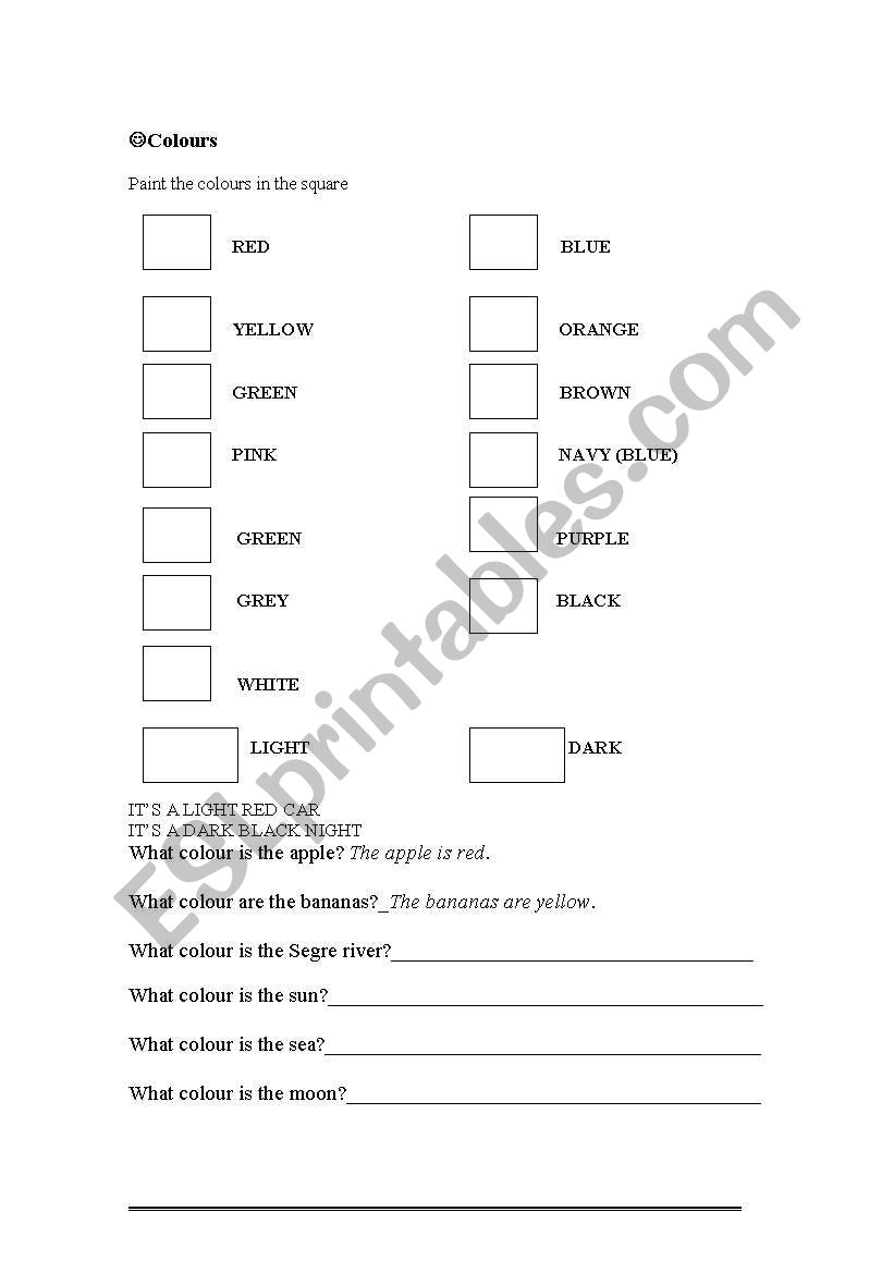 Colours worksheet