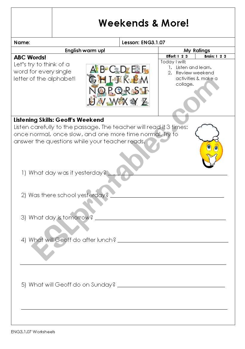 Weekends & More worksheet