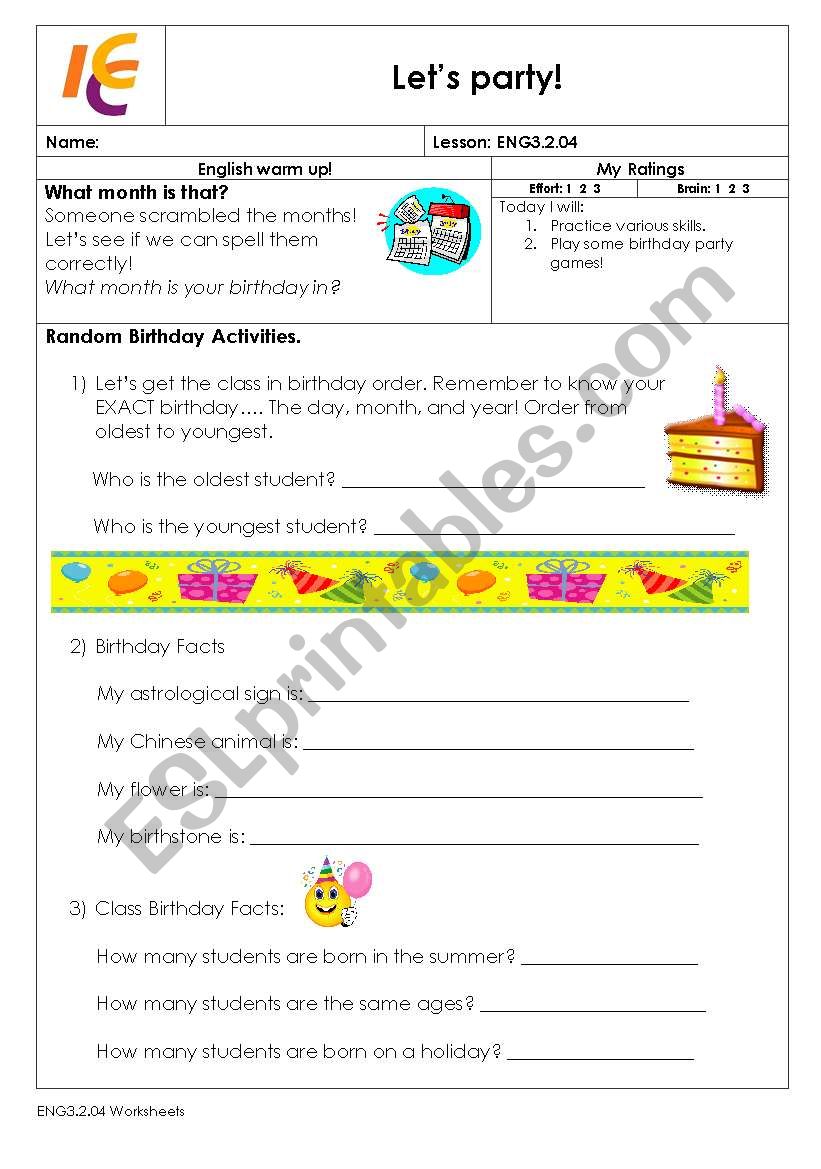 lets party worksheet