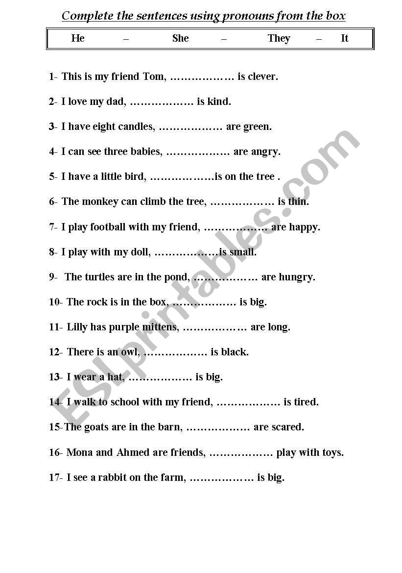 compete using these pronouns worksheet