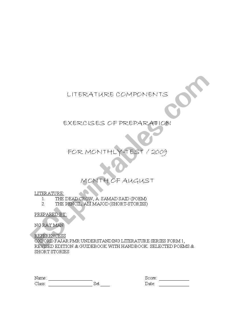 Form 1 Literature Components Exercises