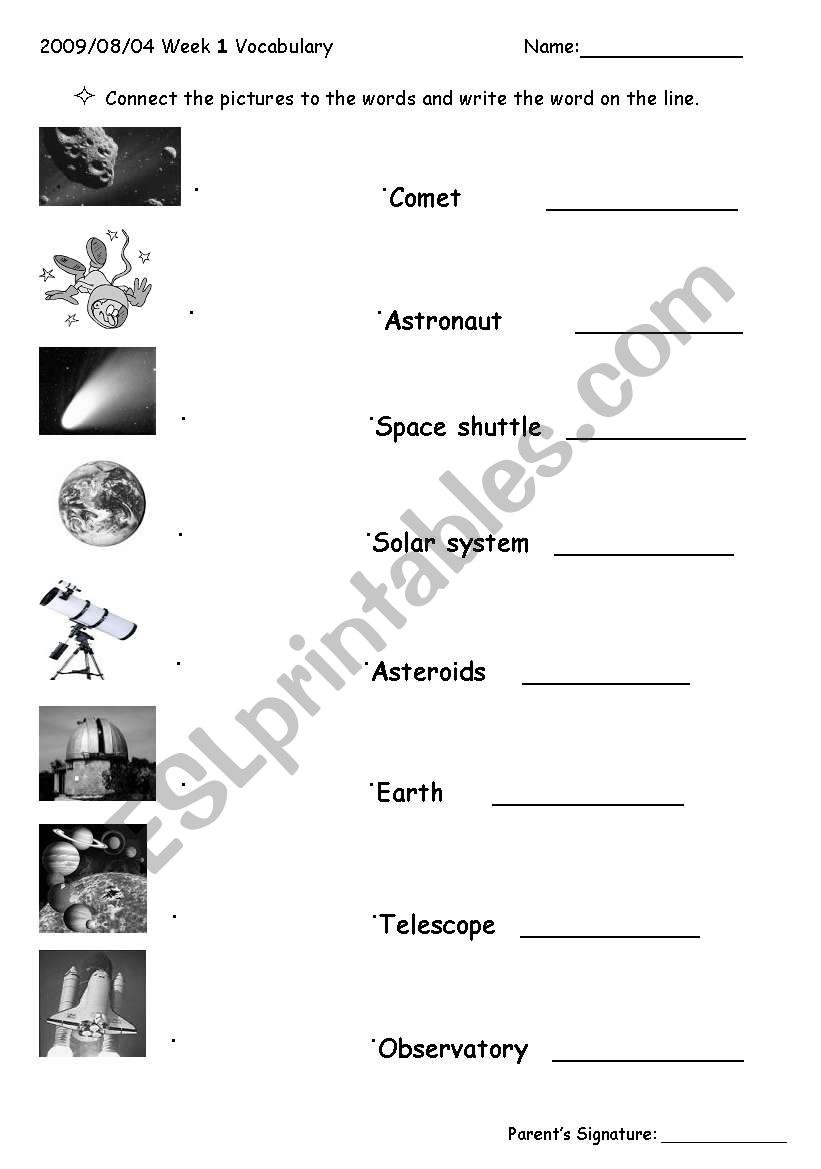 OUTERSPACE worksheet