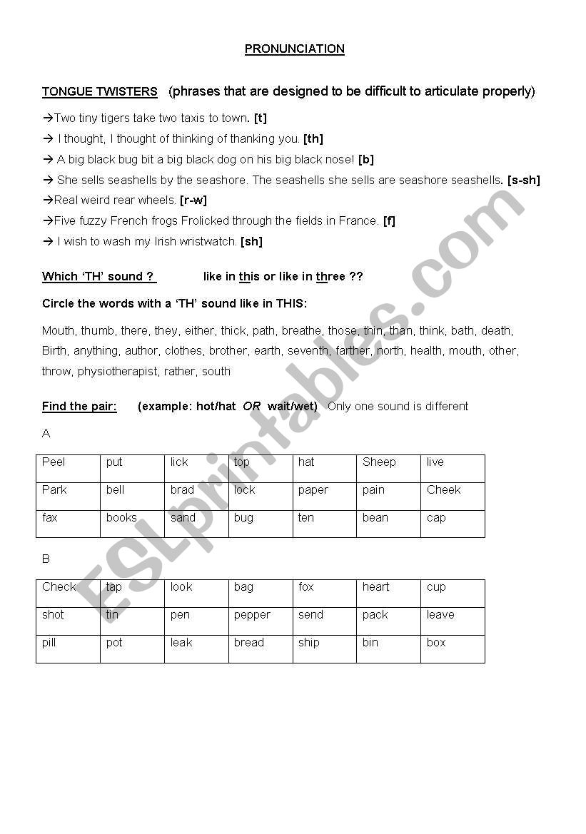 Practising pronunciation worksheet