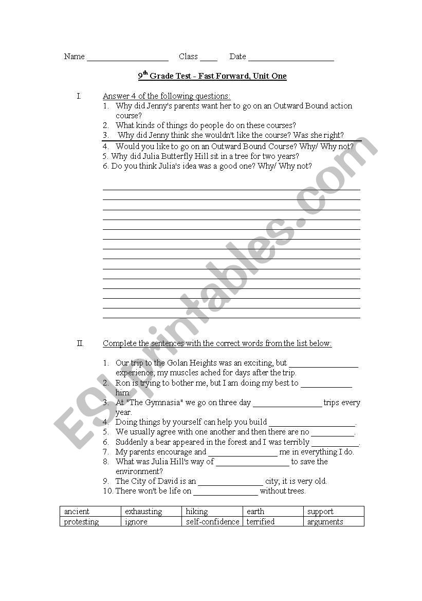 Fast Forward Book - chapter I worksheet