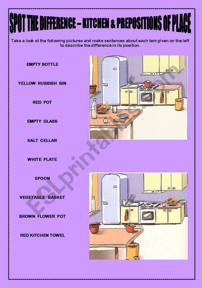 SPOT THE DIFFERENCE - PREPOSITIONS OF PLACE - ESL worksheet by