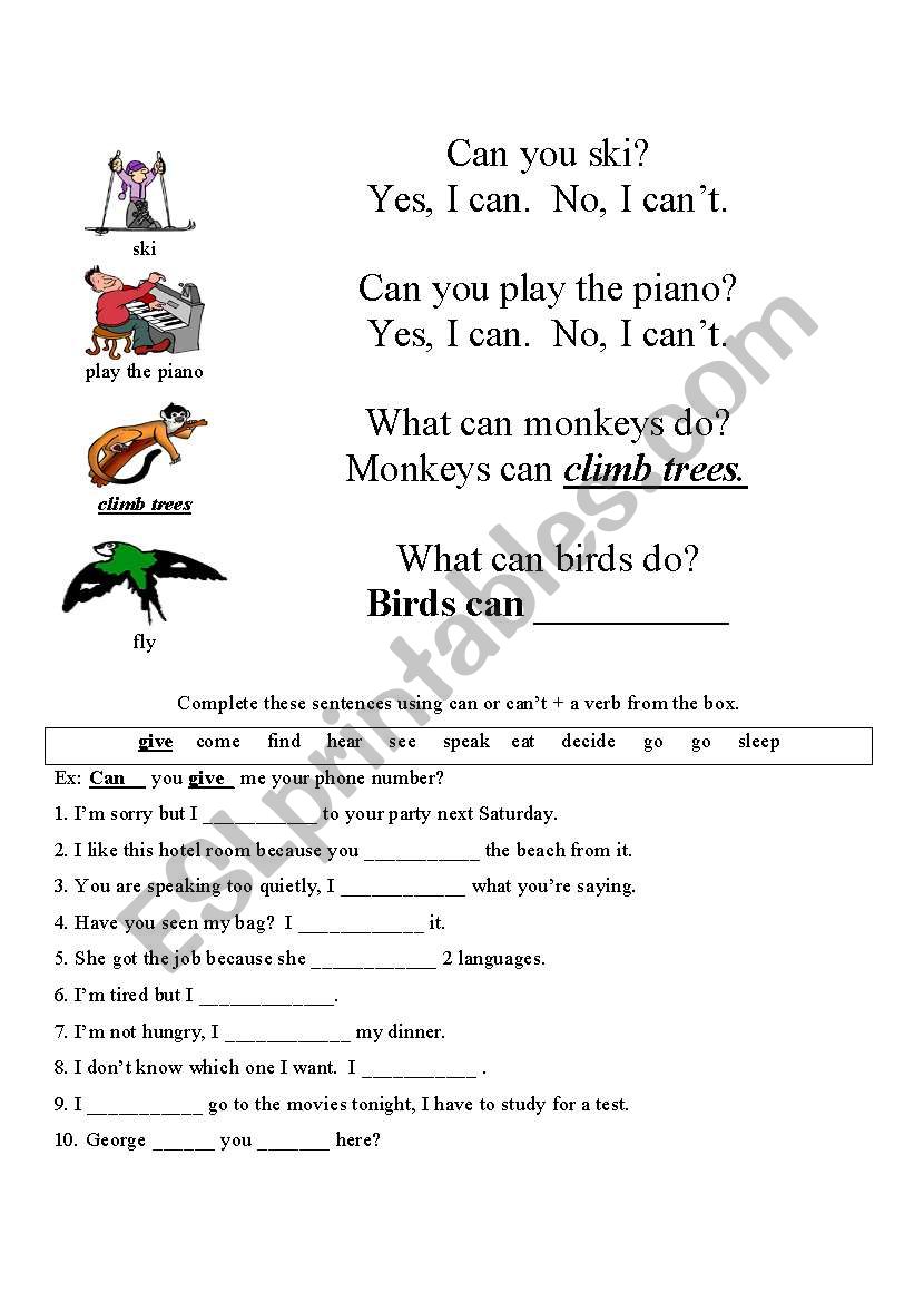 Can you..? worksheet