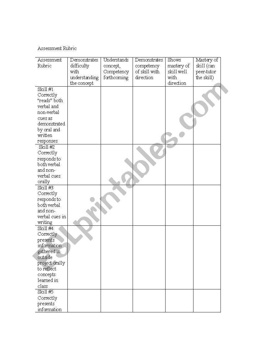 Assessment Rubric worksheet