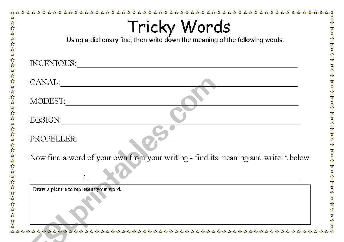 Tricky Word Definitions worksheet