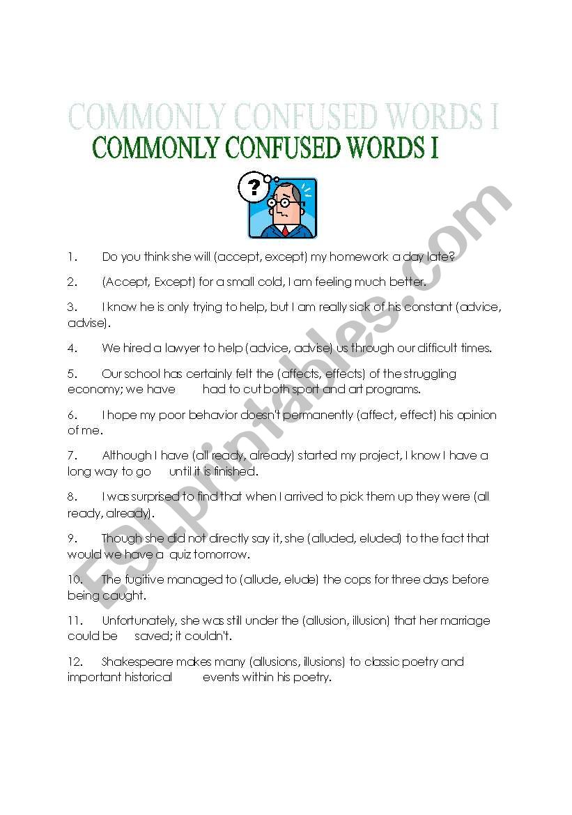 Commonly Confused Words I worksheet