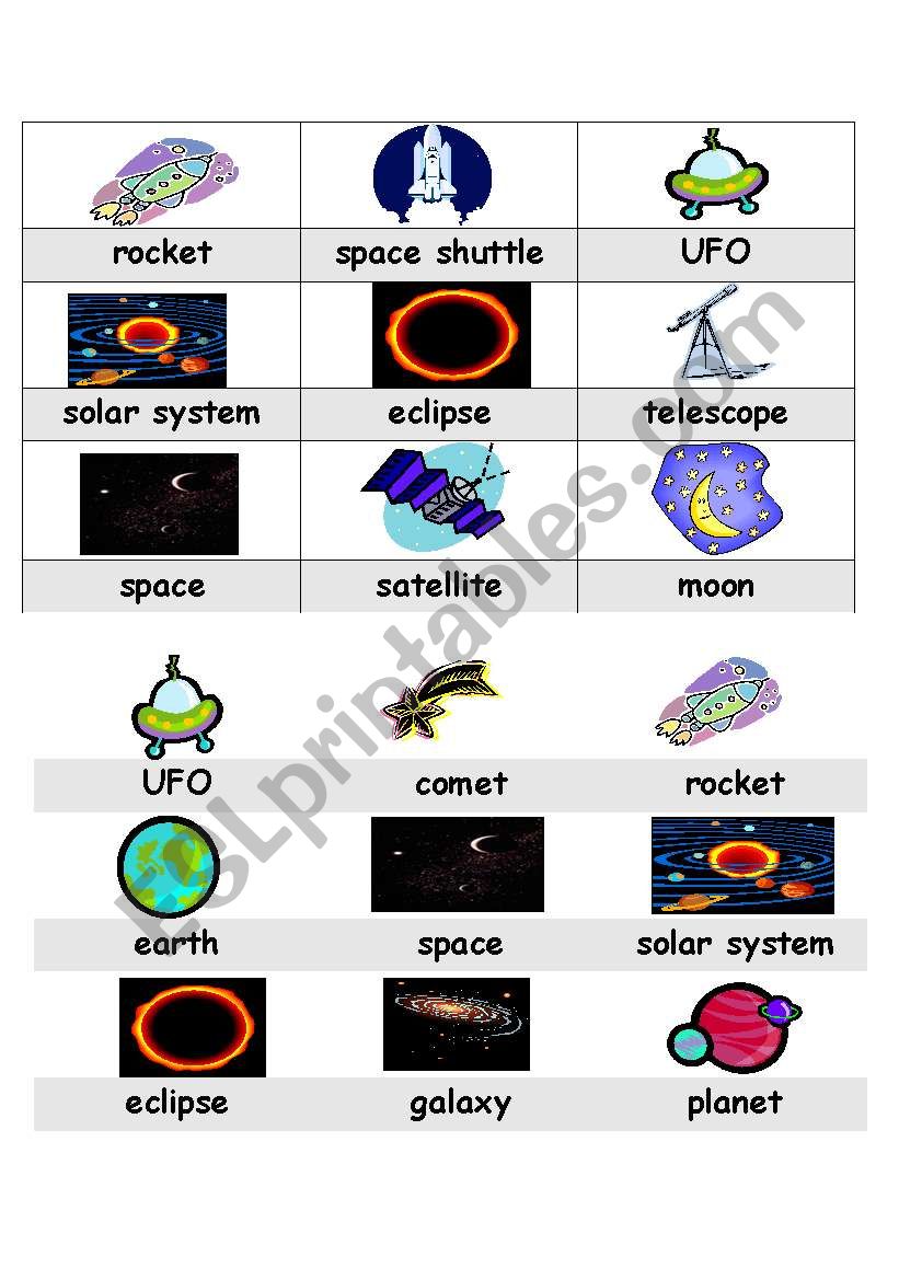 Space Bingo-Card 4 (of 6) worksheet