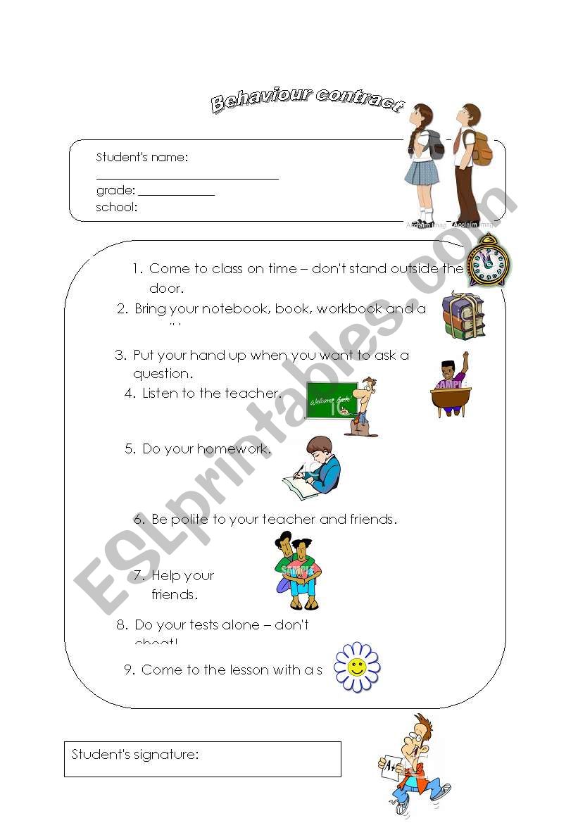 behaviour contract worksheet