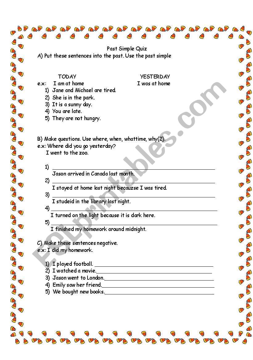 past simple quiz worksheet