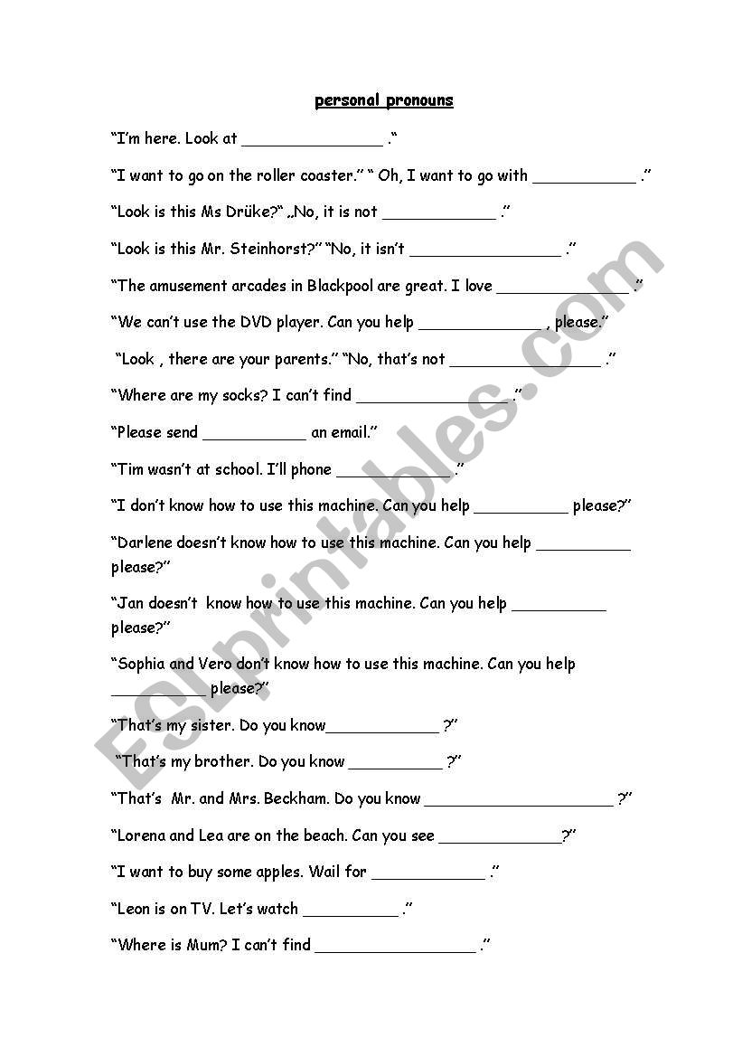 Personal Pronouns worksheet