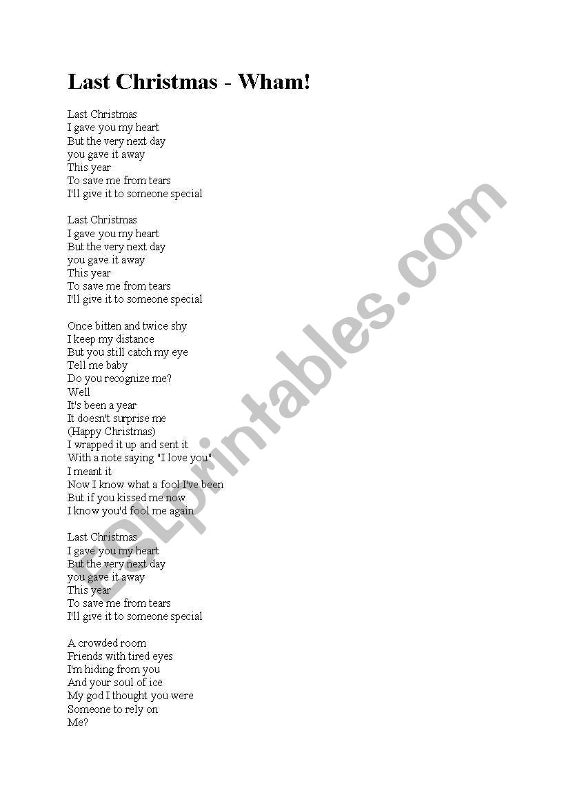 English worksheets: Last christmas song