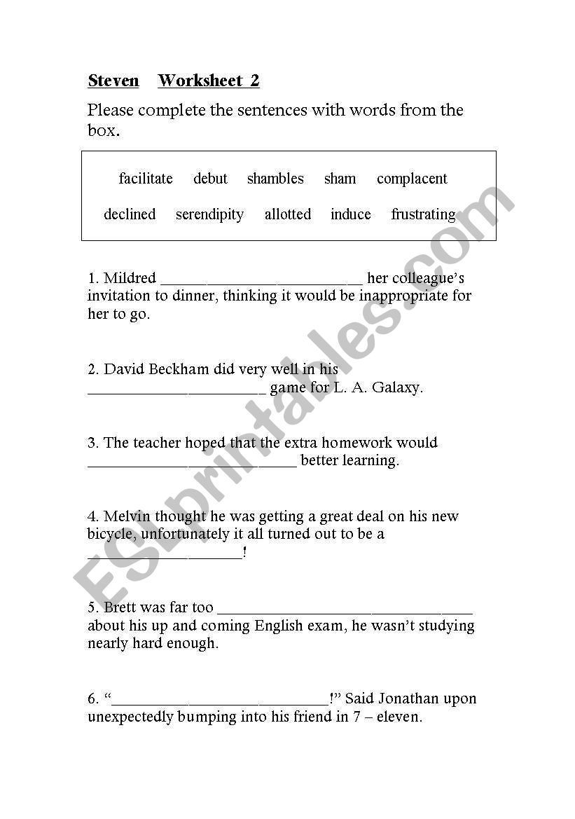 Adult Business Vocabulary worksheet