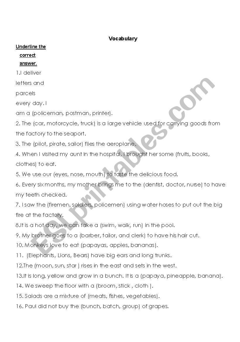 vocabulary worksheet