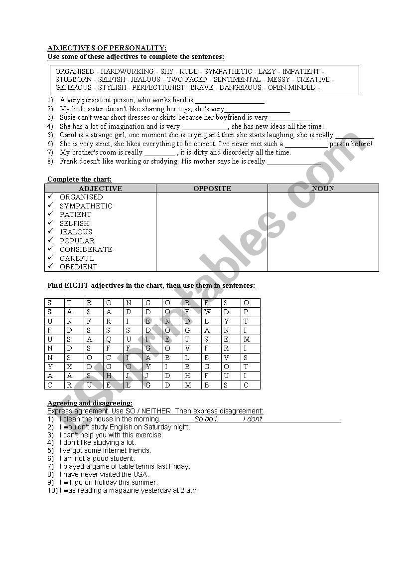 Adjectives of personality worksheet