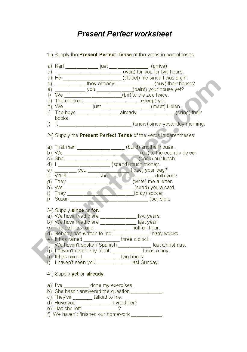 Present Perfect worksheet - ESL worksheet by angelme
