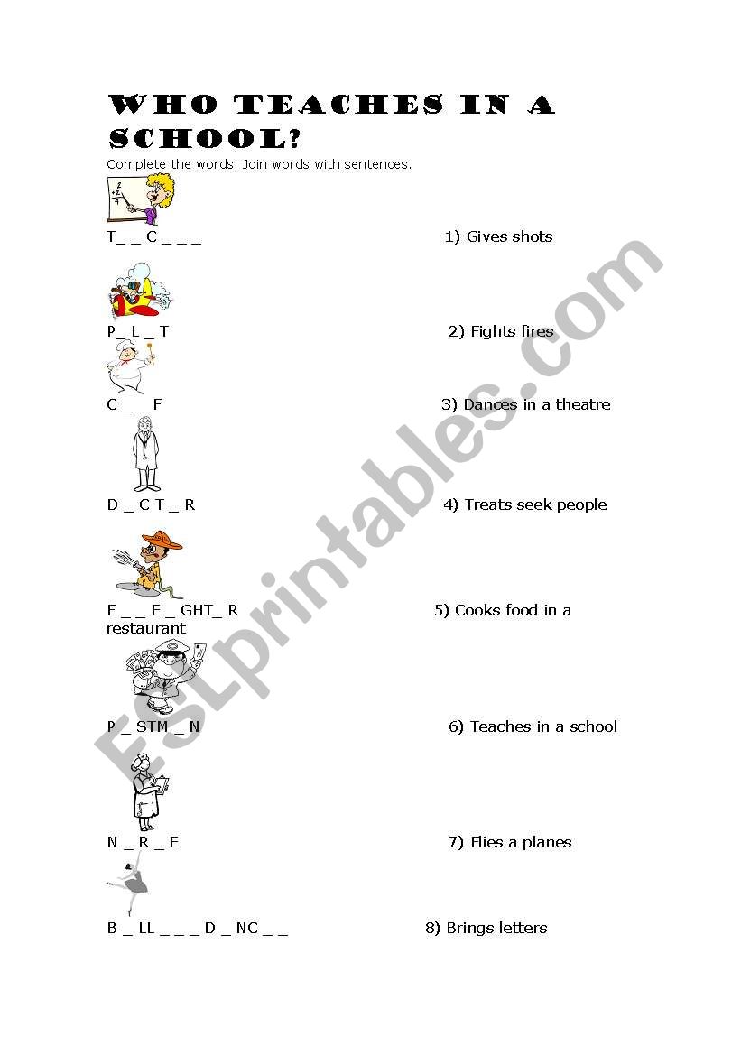 Who teaches in a school? worksheet