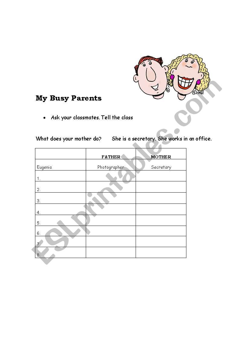 My Busy Parents worksheet