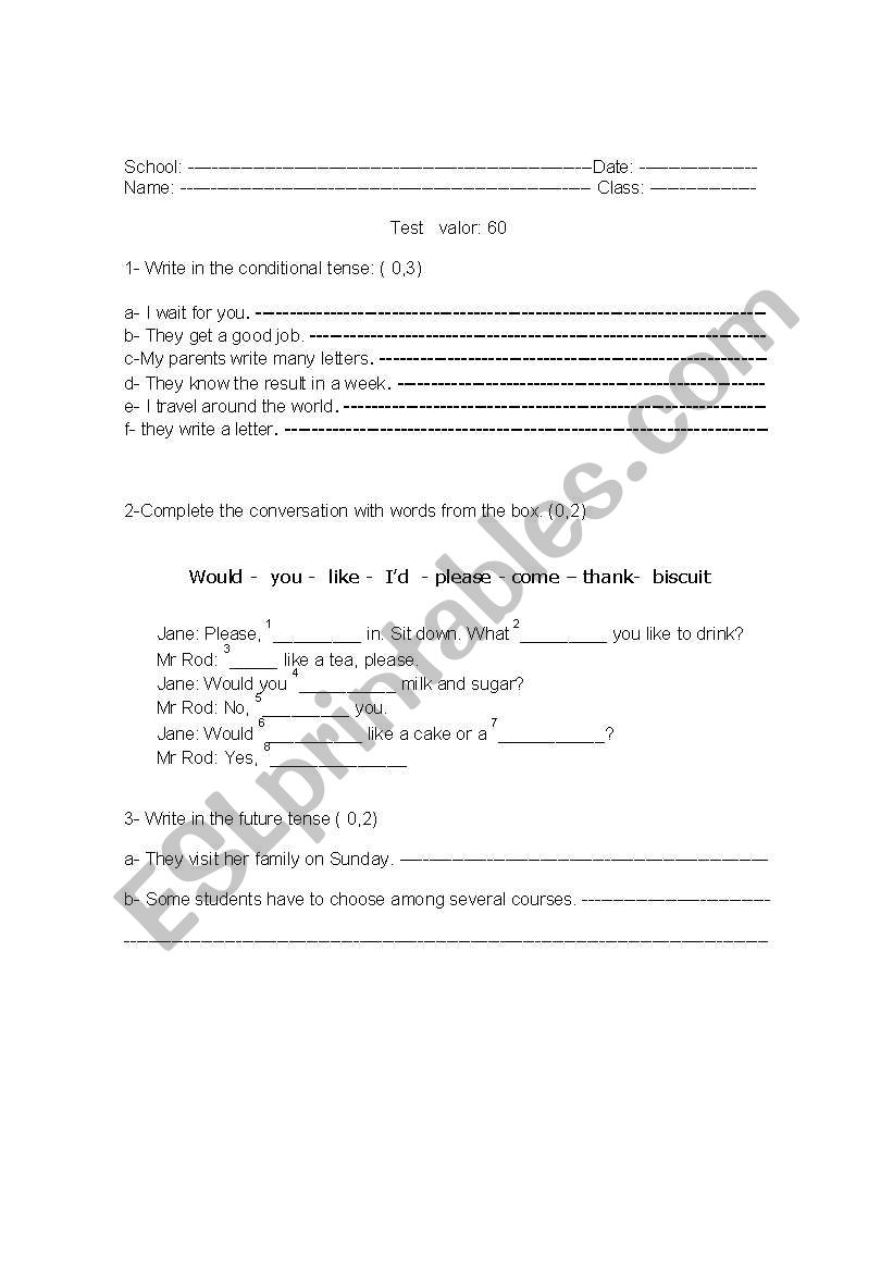future and conditional worksheet