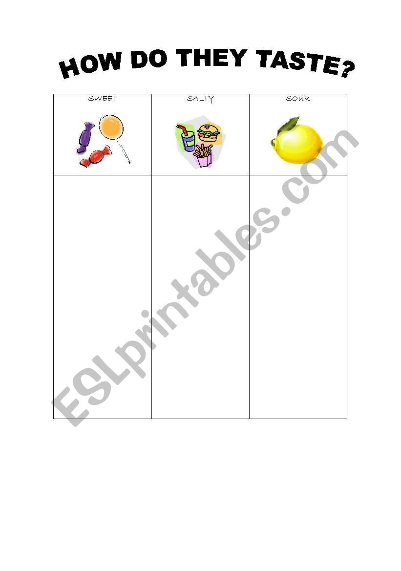 Senses - taste. worksheet