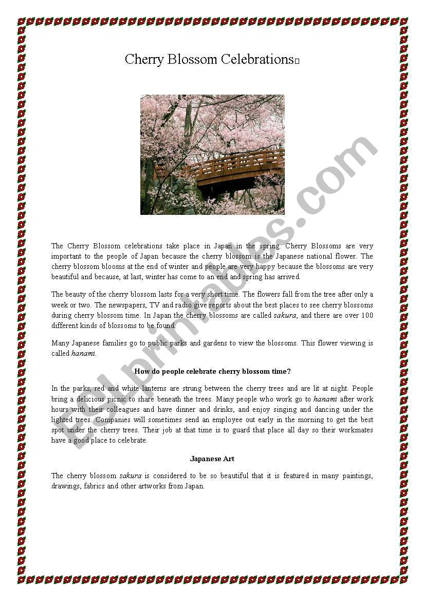 Cherry Blossom Celebration worksheet