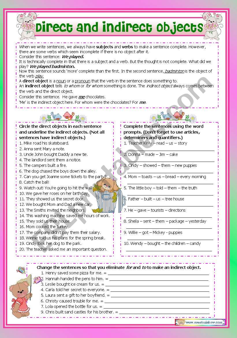 Direct And Indirect Object Pronouns Pratice Worksheet Answers